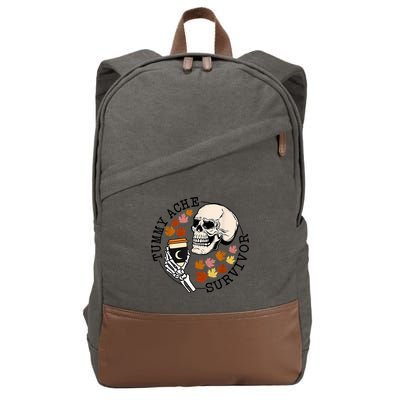Tummy Ache Survivor Funny Skeleton Drinking Coffee In Autumn Fall Season Cotton Canvas Backpack