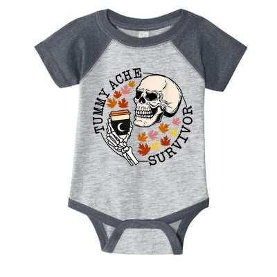 Tummy Ache Survivor Funny Skeleton Drinking Coffee In Autumn Fall Season Infant Baby Jersey Bodysuit