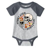 Tummy Ache Survivor Funny Skeleton Drinking Coffee In Autumn Fall Season Infant Baby Jersey Bodysuit