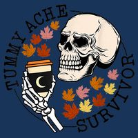Tummy Ache Survivor Funny Skeleton Drinking Coffee In Autumn Fall Season Infant Baby Jersey Bodysuit