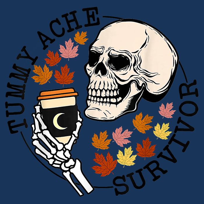 Tummy Ache Survivor Funny Skeleton Drinking Coffee In Autumn Fall Season Infant Baby Jersey Bodysuit