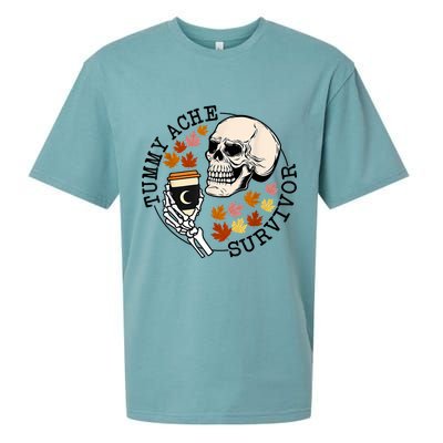Tummy Ache Survivor Funny Skeleton Drinking Coffee In Autumn Fall Season Sueded Cloud Jersey T-Shirt