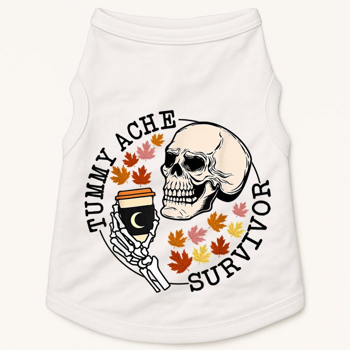 Tummy Ache Survivor Funny Skeleton Drinking Coffee In Autumn Fall Season Doggie Tank