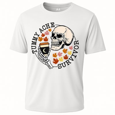 Tummy Ache Survivor Funny Skeleton Drinking Coffee In Autumn Fall Season Performance Shirt