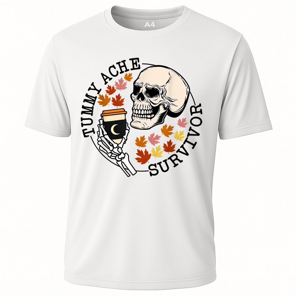 Tummy Ache Survivor Funny Skeleton Drinking Coffee In Autumn Fall Season Performance Shirt