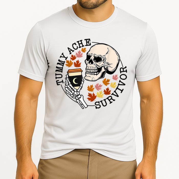 Tummy Ache Survivor Funny Skeleton Drinking Coffee In Autumn Fall Season Performance Shirt