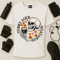 Tummy Ache Survivor Funny Skeleton Drinking Coffee In Autumn Fall Season Performance Shirt