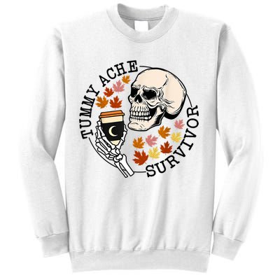 Tummy Ache Survivor Funny Skeleton Drinking Coffee In Autumn Fall Season Sweatshirt