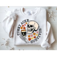 Tummy Ache Survivor Funny Skeleton Drinking Coffee In Autumn Fall Season Sweatshirt