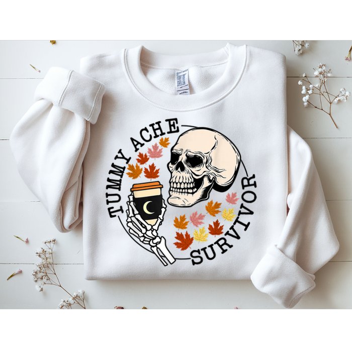 Tummy Ache Survivor Funny Skeleton Drinking Coffee In Autumn Fall Season Sweatshirt
