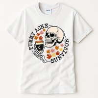 Tummy Ache Survivor Funny Skeleton Drinking Coffee In Autumn Fall Season Tall T-Shirt