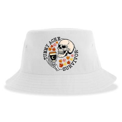 Tummy Ache Survivor Funny Skeleton Drinking Coffee In Autumn Fall Season Sustainable Bucket Hat
