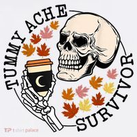 Tummy Ache Survivor Funny Skeleton Drinking Coffee In Autumn Fall Season Sustainable Bucket Hat