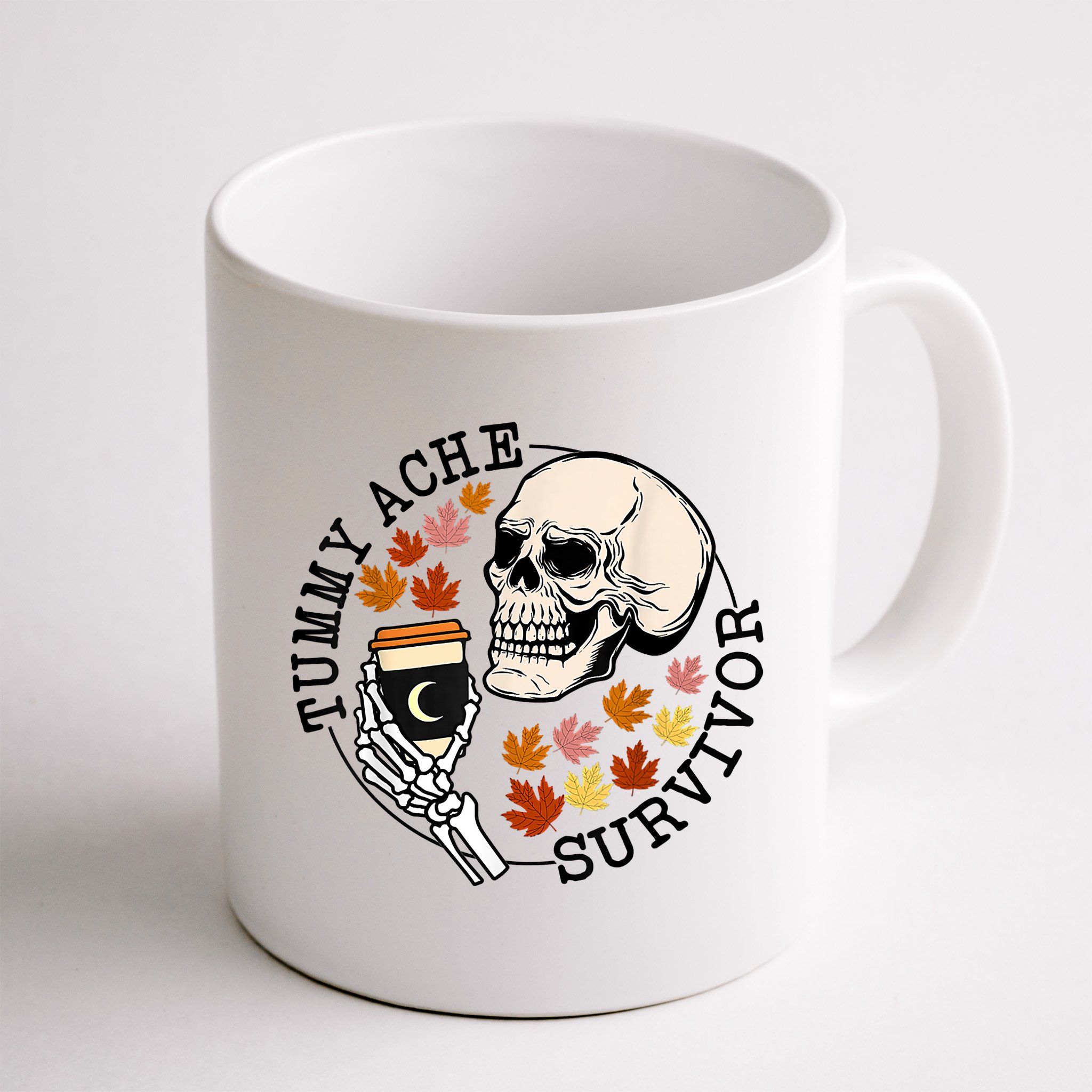 Tummy Ache Survivor Funny Skeleton Drinking Coffee In Autumn Fall Season Mug