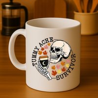 Tummy Ache Survivor Funny Skeleton Drinking Coffee In Autumn Fall Season Mug