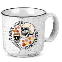 Tummy Ache Survivor Funny Skeleton Drinking Coffee In Autumn Fall Season 15oz Campfire Ceramic Mug
