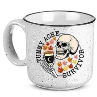 Tummy Ache Survivor Funny Skeleton Drinking Coffee In Autumn Fall Season 15oz Campfire Ceramic Mug