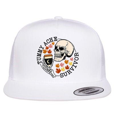 Tummy Ache Survivor Funny Skeleton Drinking Coffee In Autumn Fall Season Flatbill Hat