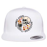 Tummy Ache Survivor Funny Skeleton Drinking Coffee In Autumn Fall Season Flat Bill Trucker Hat