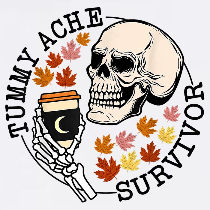 Tummy Ache Survivor Funny Skeleton Drinking Coffee In Autumn Fall Season Flat Bill Trucker Hat