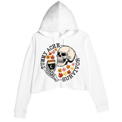 Tummy Ache Survivor Funny Skeleton Drinking Coffee In Autumn Fall Season Crop Fleece Hoodie