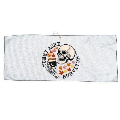 Tummy Ache Survivor Funny Skeleton Drinking Coffee In Autumn Fall Season Large Microfiber Waffle Golf Towel