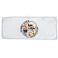 Tummy Ache Survivor Funny Skeleton Drinking Coffee In Autumn Fall Season Large Microfiber Waffle Golf Towel