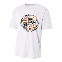 Tummy Ache Survivor Funny Skeleton Drinking Coffee In Autumn Fall Season Youth Performance Sprint T-Shirt