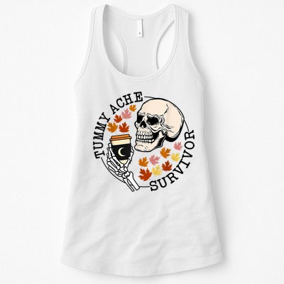 Tummy Ache Survivor Funny Skeleton Drinking Coffee In Autumn Fall Season Womens Tank Top