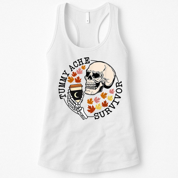 Tummy Ache Survivor Funny Skeleton Drinking Coffee In Autumn Fall Season Womens Tank Top