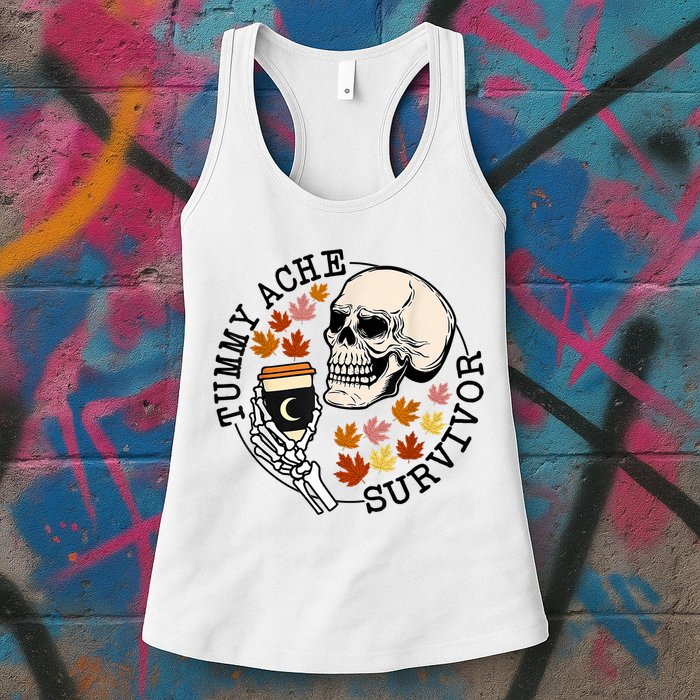 Tummy Ache Survivor Funny Skeleton Drinking Coffee In Autumn Fall Season Womens Tank Top