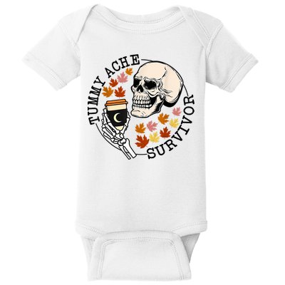 Tummy Ache Survivor Funny Skeleton Drinking Coffee In Autumn Fall Season Baby Bodysuit
