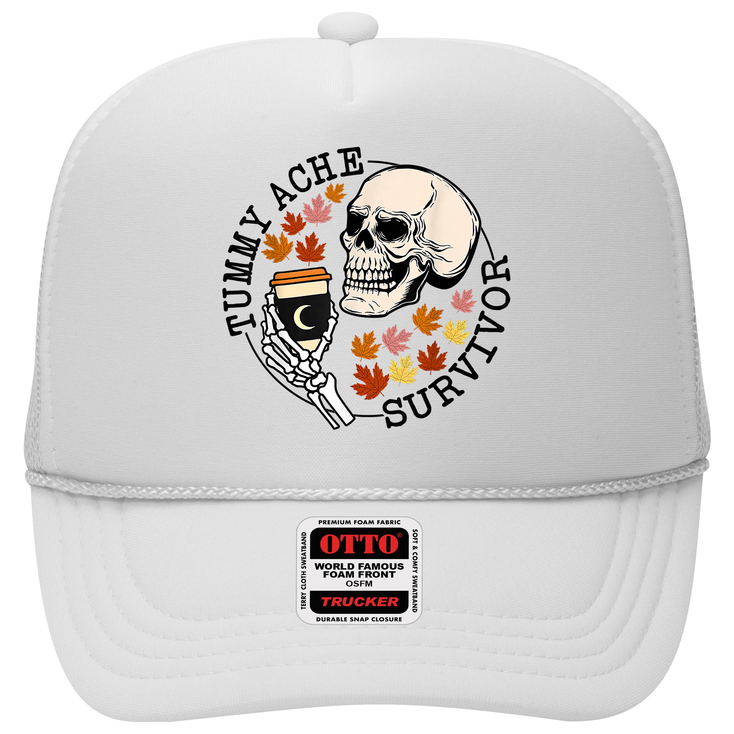 Tummy Ache Survivor Funny Skeleton Drinking Coffee In Autumn Fall Season Hat