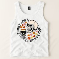 Tummy Ache Survivor Funny Skeleton Drinking Coffee In Autumn Fall Season Tank Top