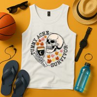 Tummy Ache Survivor Funny Skeleton Drinking Coffee In Autumn Fall Season Tank Top