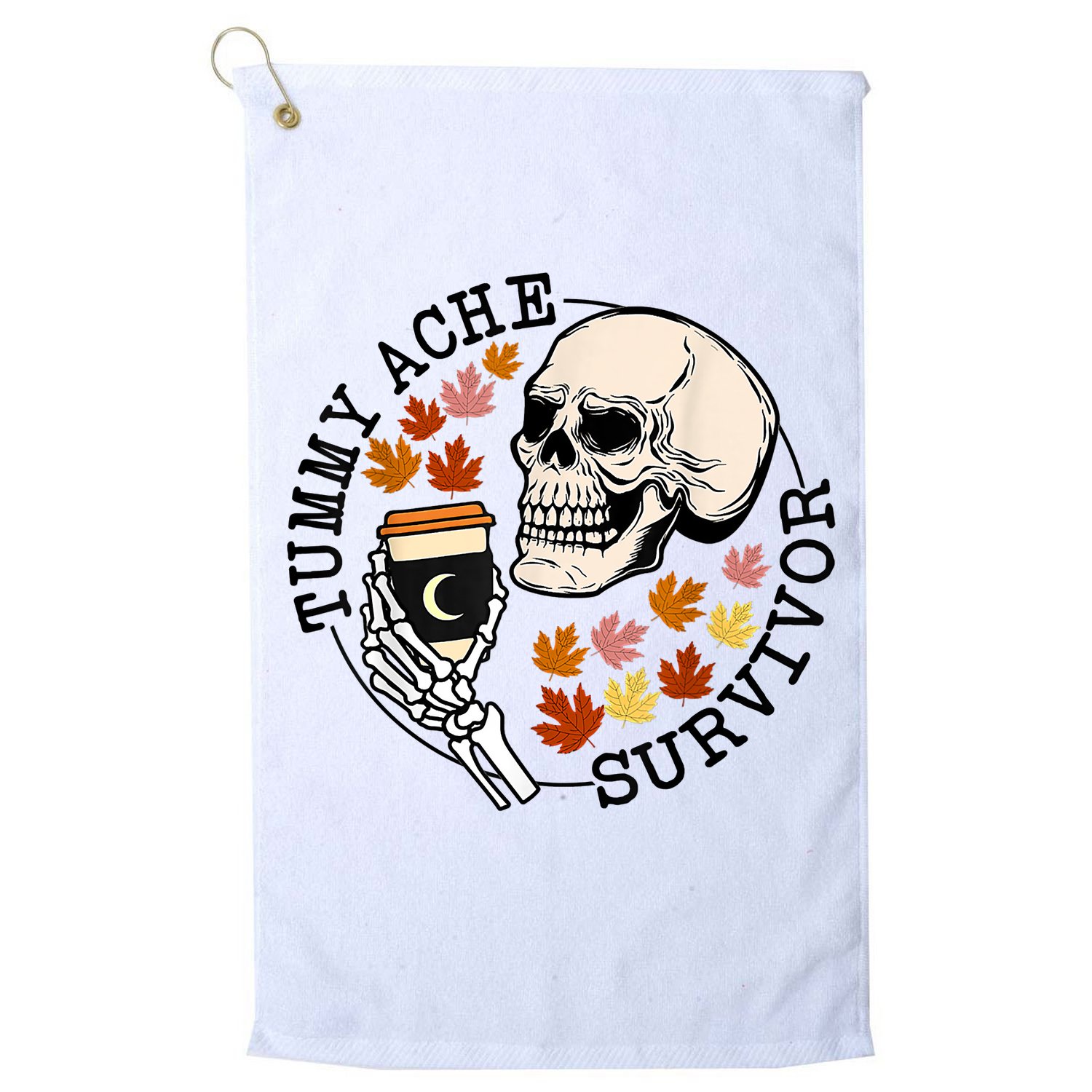 Tummy Ache Survivor Funny Skeleton Drinking Coffee In Autumn Fall Season Golf Towel
