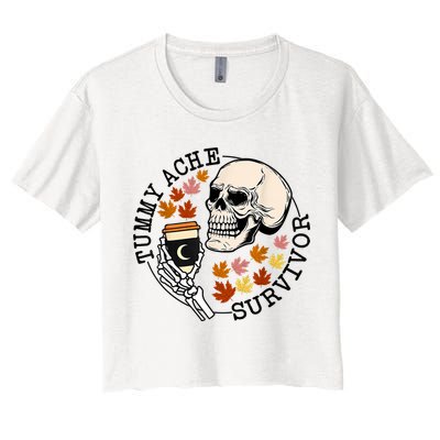 Tummy Ache Survivor Funny Skeleton Drinking Coffee In Autumn Fall Season Crop Top