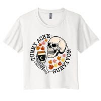 Tummy Ache Survivor Funny Skeleton Drinking Coffee In Autumn Fall Season Crop Top
