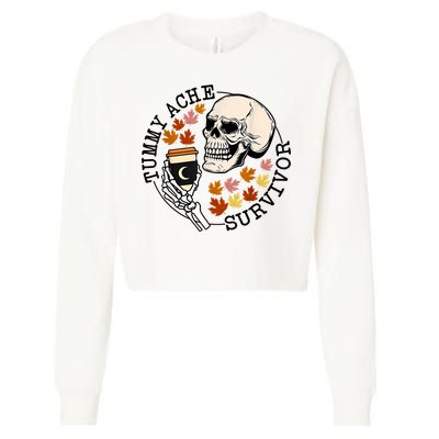 Tummy Ache Survivor Funny Skeleton Drinking Coffee In Autumn Fall Season Cropped Pullover Crew