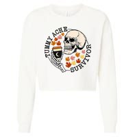 Tummy Ache Survivor Funny Skeleton Drinking Coffee In Autumn Fall Season Cropped Pullover Crew
