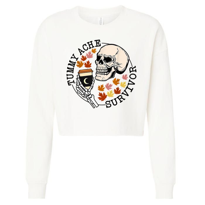 Tummy Ache Survivor Funny Skeleton Drinking Coffee In Autumn Fall Season Cropped Pullover Crew