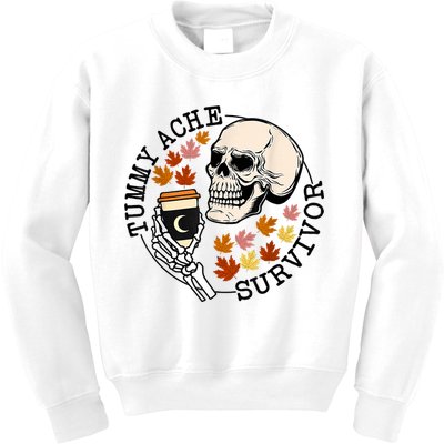 Tummy Ache Survivor Funny Skeleton Drinking Coffee In Autumn Fall Season Kids Sweatshirt