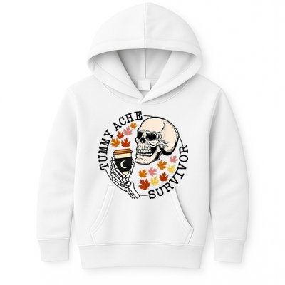 Tummy Ache Survivor Funny Skeleton Drinking Coffee In Autumn Fall Season Kids Hoodie