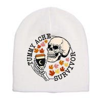 Tummy Ache Survivor Funny Skeleton Drinking Coffee In Autumn Fall Season Short Acrylic Beanie