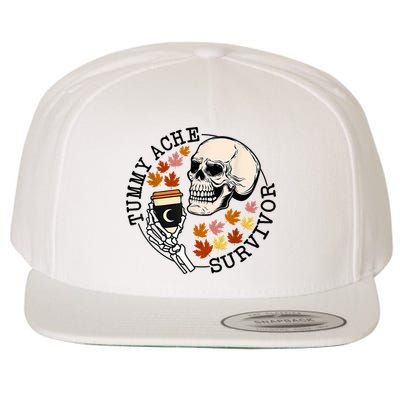 Tummy Ache Survivor Funny Skeleton Drinking Coffee In Autumn Fall Season Wool Snapback Cap