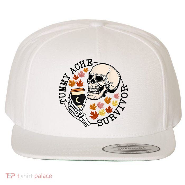 Tummy Ache Survivor Funny Skeleton Drinking Coffee In Autumn Fall Season Wool Snapback Cap