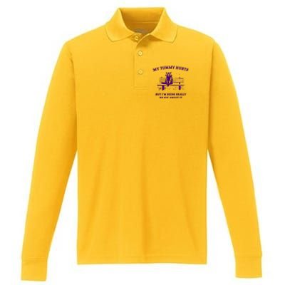 Tummy Ache Survivor Retro 90s Performance Long Sleeve Polo