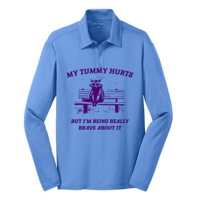 Tummy Ache Survivor Retro 90s Silk Touch Performance Long Sleeve Polo