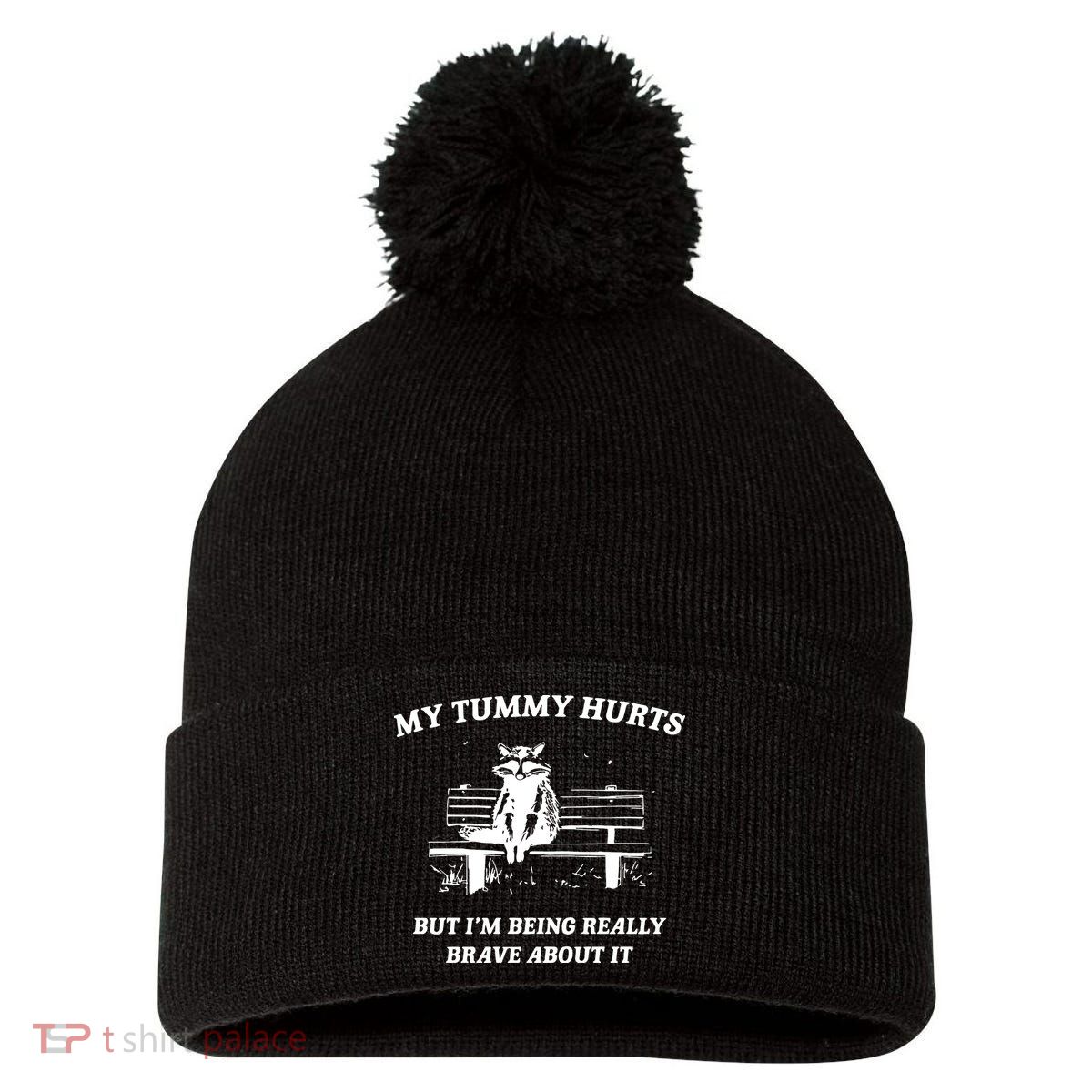 Tummy Ache Survivor Retro 90s Pom Pom 12in Knit Beanie