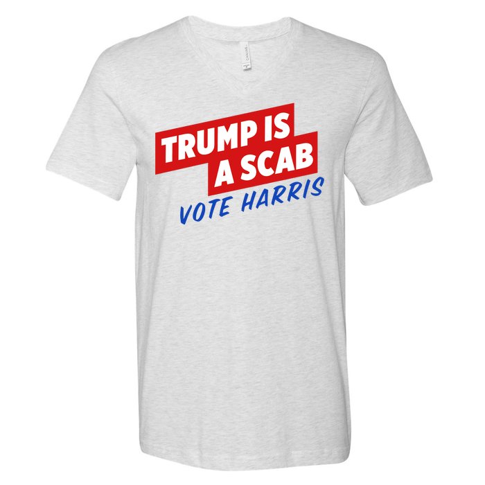 Trump A Scab Funny Vote Harris Uaw V-Neck T-Shirt